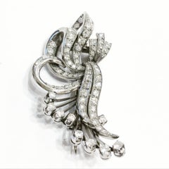 1940s Tank Platinum and 6 Carat Diamonds Double Clip Brooch