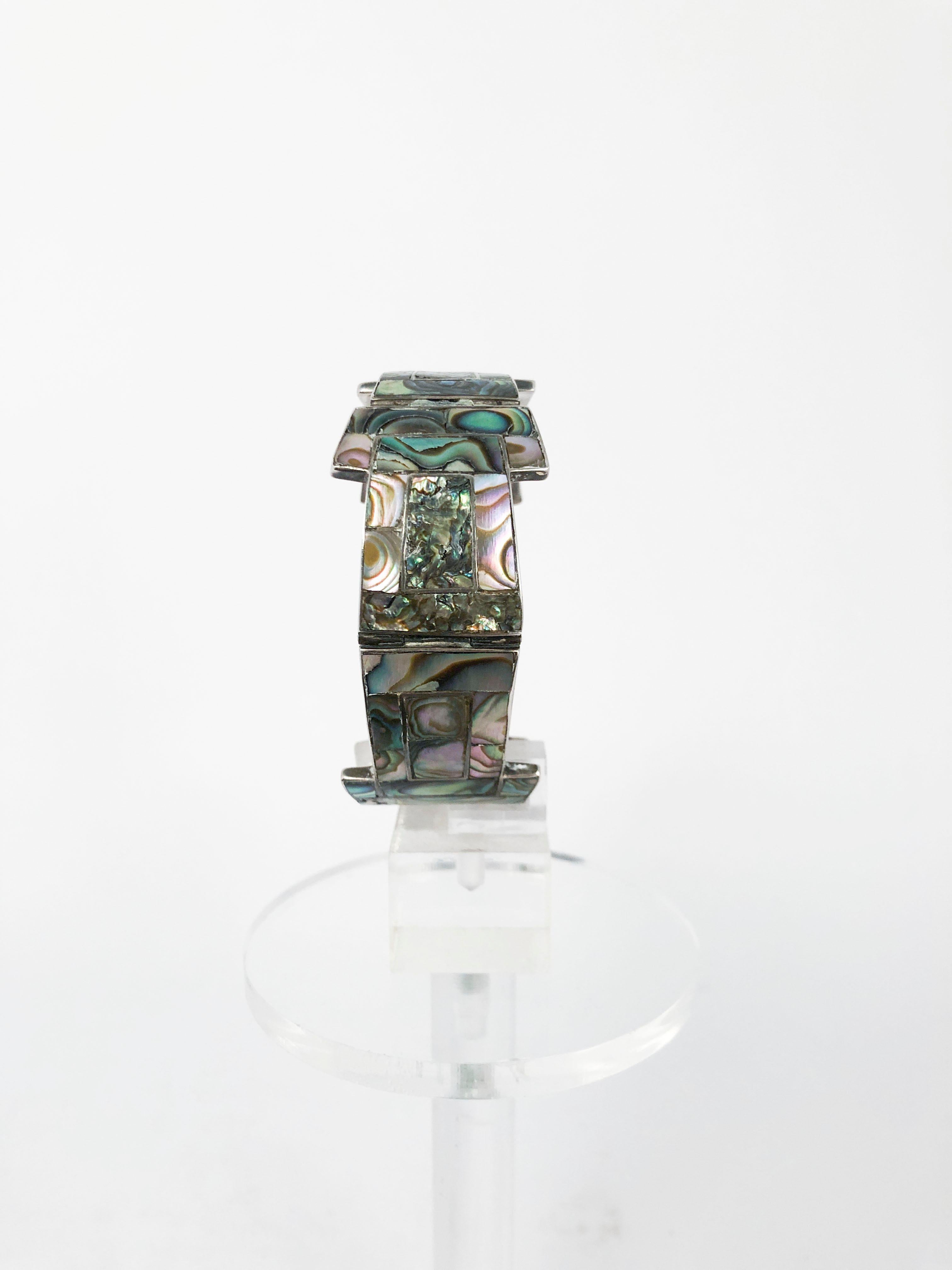 1940's Tasco Handmade Sterling and Abalone Bracelet in an intricate mosaic inlay 