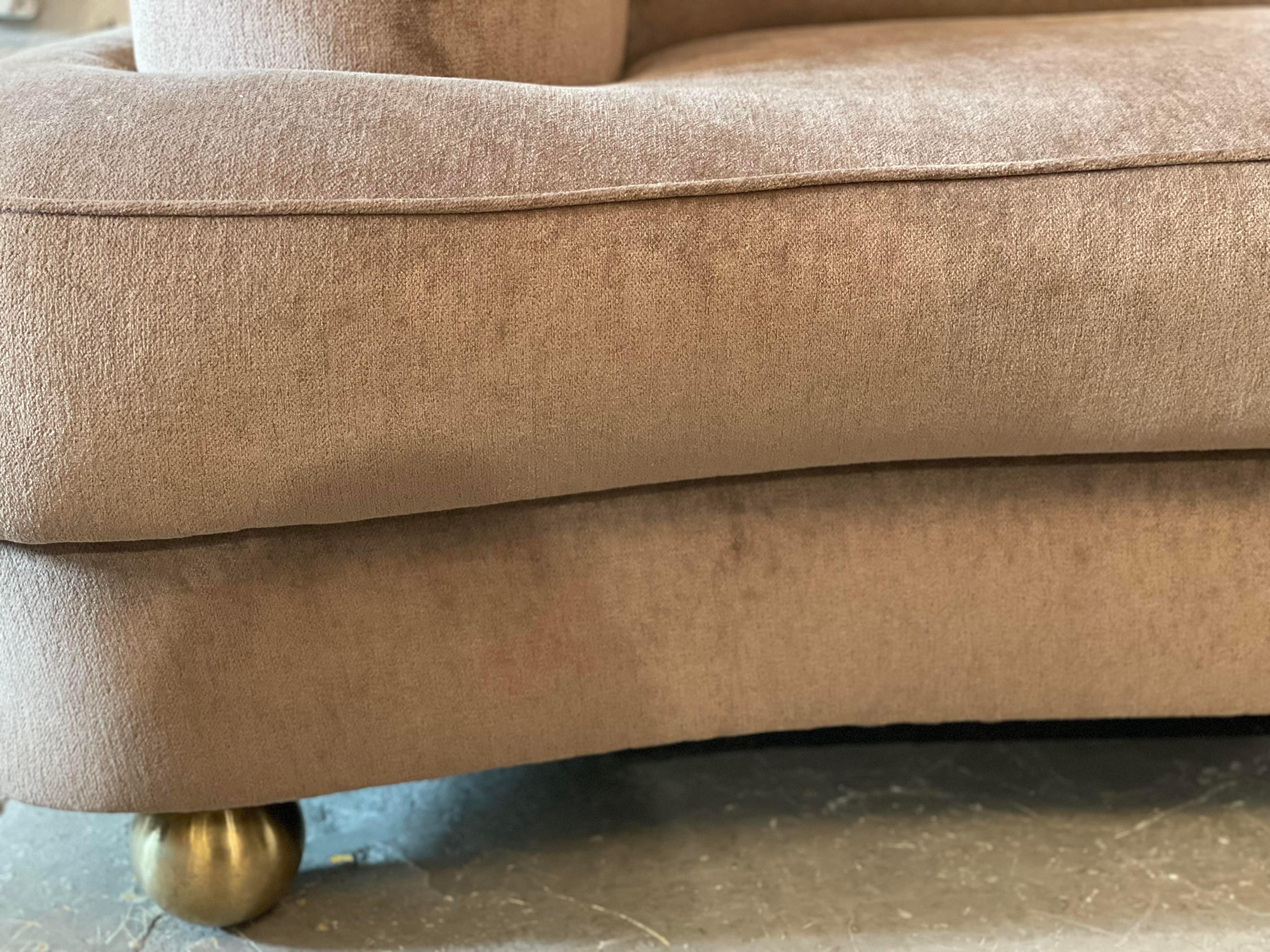 1940s Taupe Velvet Sofa with Brass Feet 3