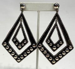 1940s Taxco Mexico 4" Long Sterling Silver Pendant Earrings