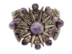Taxco de 1940 William Spratling Pulsera de plata con motivo de sol de amatista