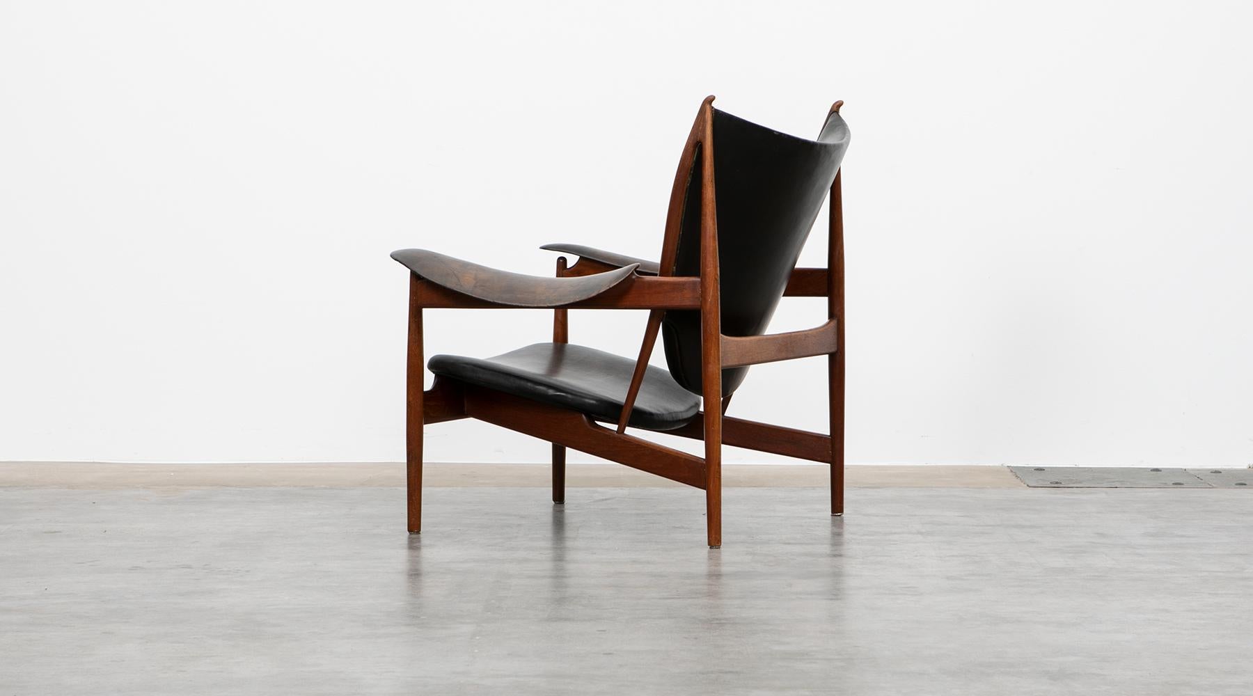 Danish 1940s Teak and Black Leather Chieftain's Chair by Finn Juhl For Sale
