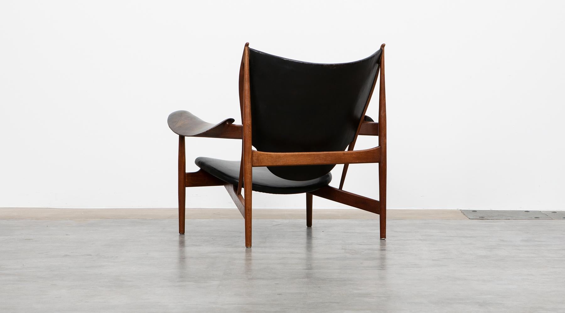 Mid-20th Century 1940s Teak and Black Leather Chieftain's Chair by Finn Juhl For Sale