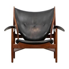 1940s Teak and Black Leather Chieftain's Chair by Finn Juhl