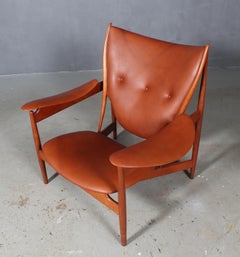 1950s Teak und Tan Leder Häuptlingsstuhl von Finn Juhl