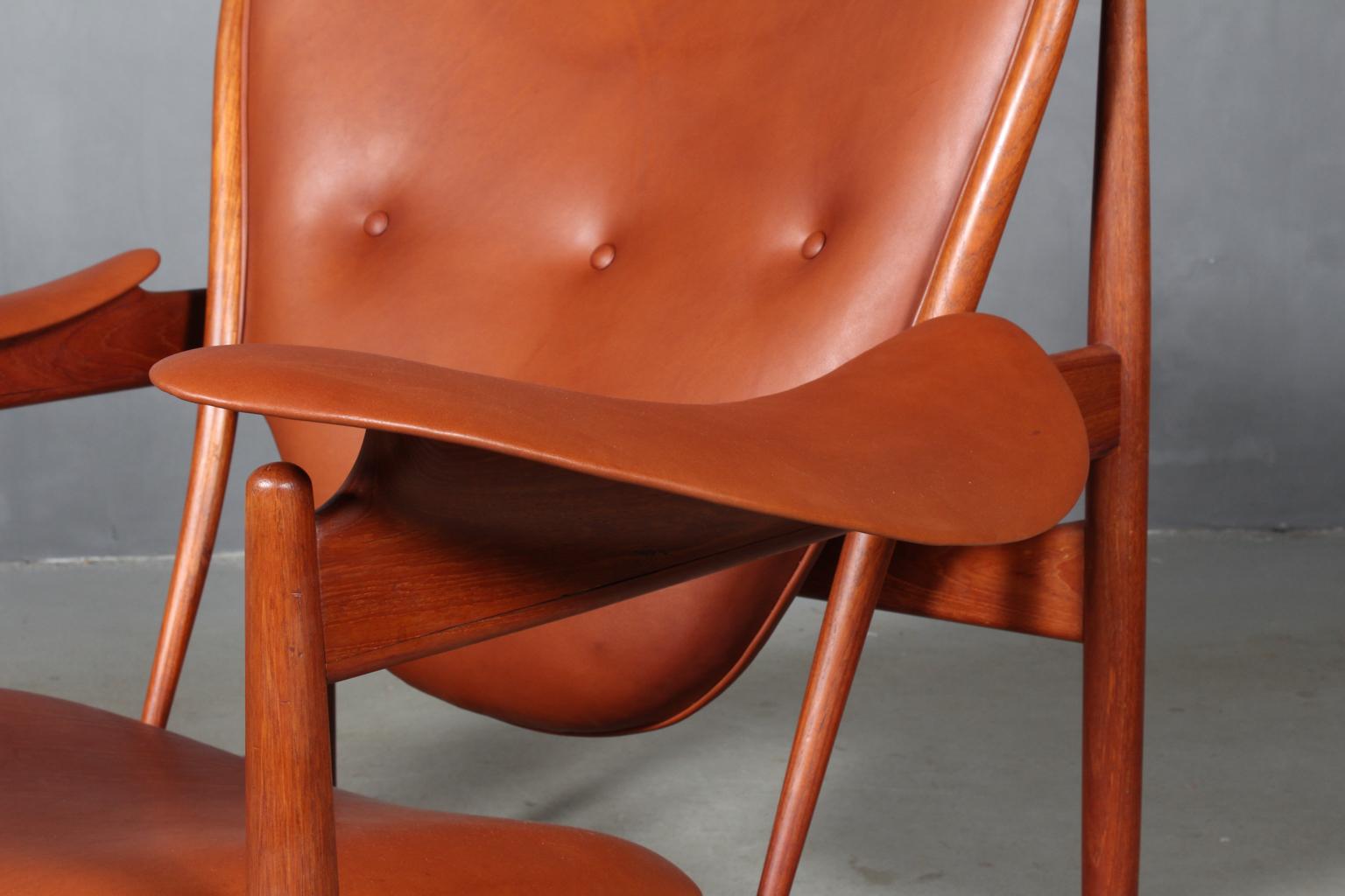 Scandinavian Modern 1950s Teak and Tan Leather Chieftain's Chair by Finn Juhl