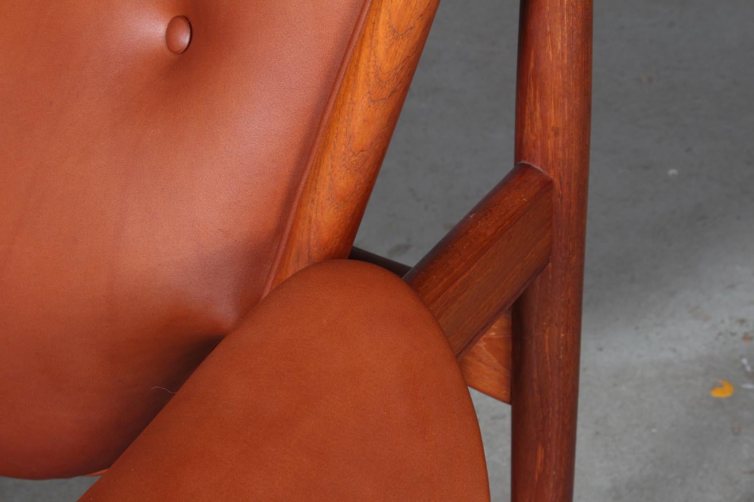 Danish 1950s Teak and Tan Leather Chieftain's Chair by Finn Juhl