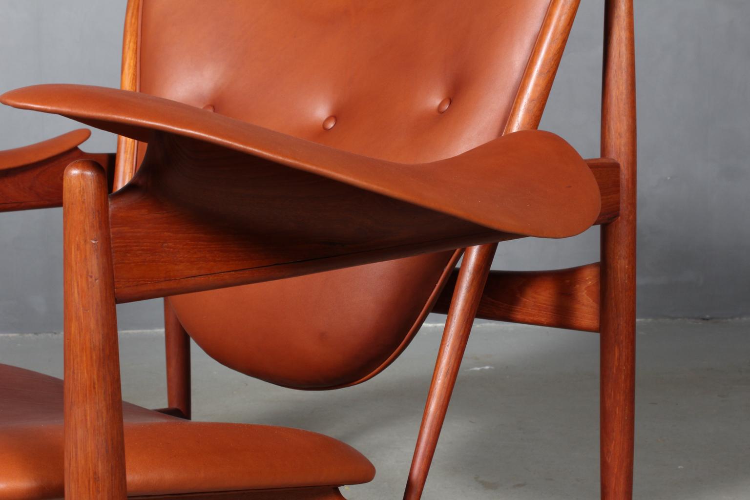 1950s Teak and Tan Leather Chieftain's Chair by Finn Juhl 1