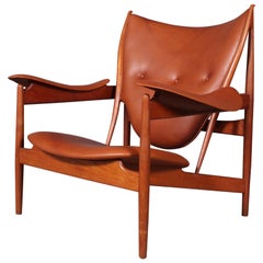 1950s Teak und Tan Leder Häuptlingsstuhl von Finn Juhl