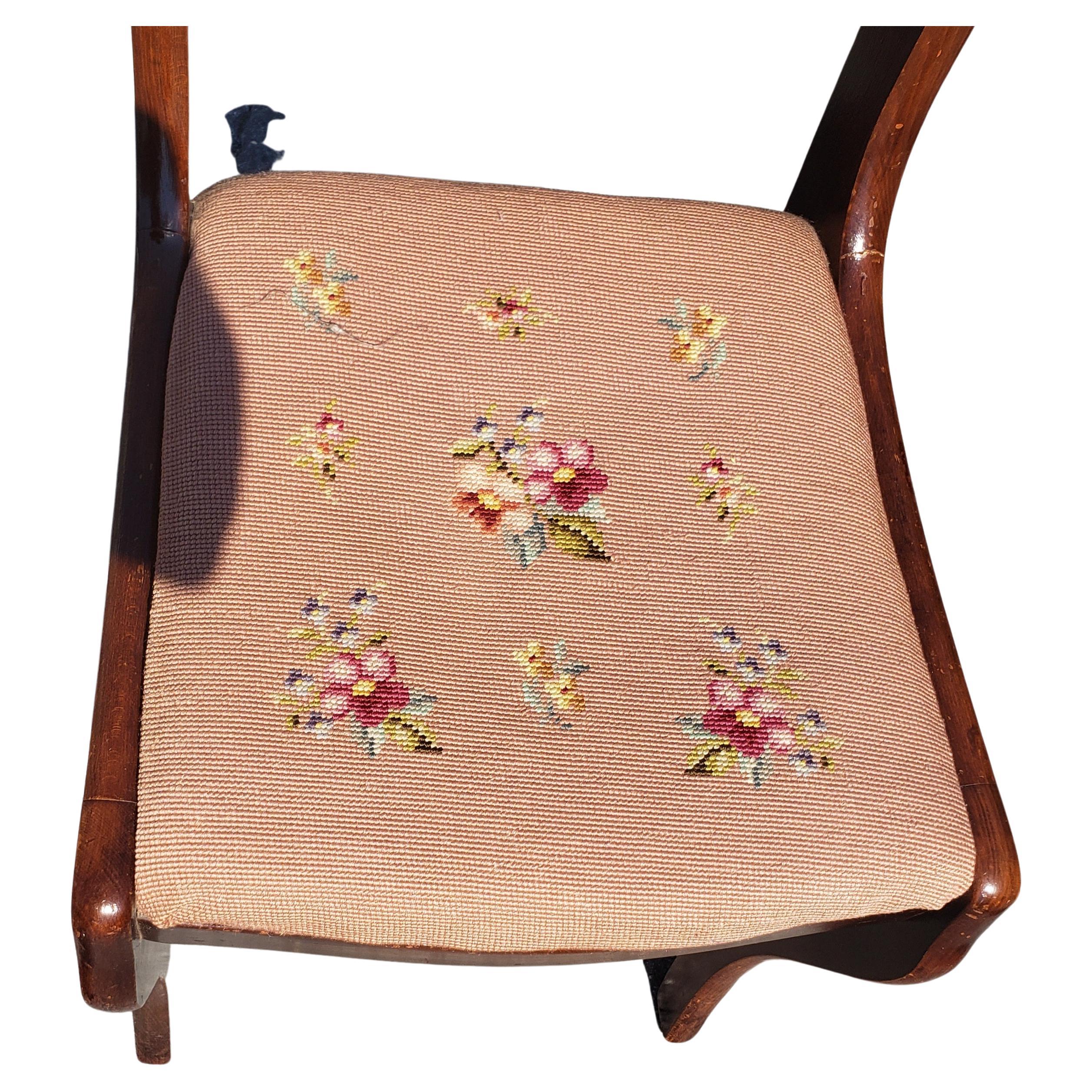 American 1940’s Tell City Mahogany Duncan Phyfe Rose Chair W/ Needlepoint Seat, Set of 4