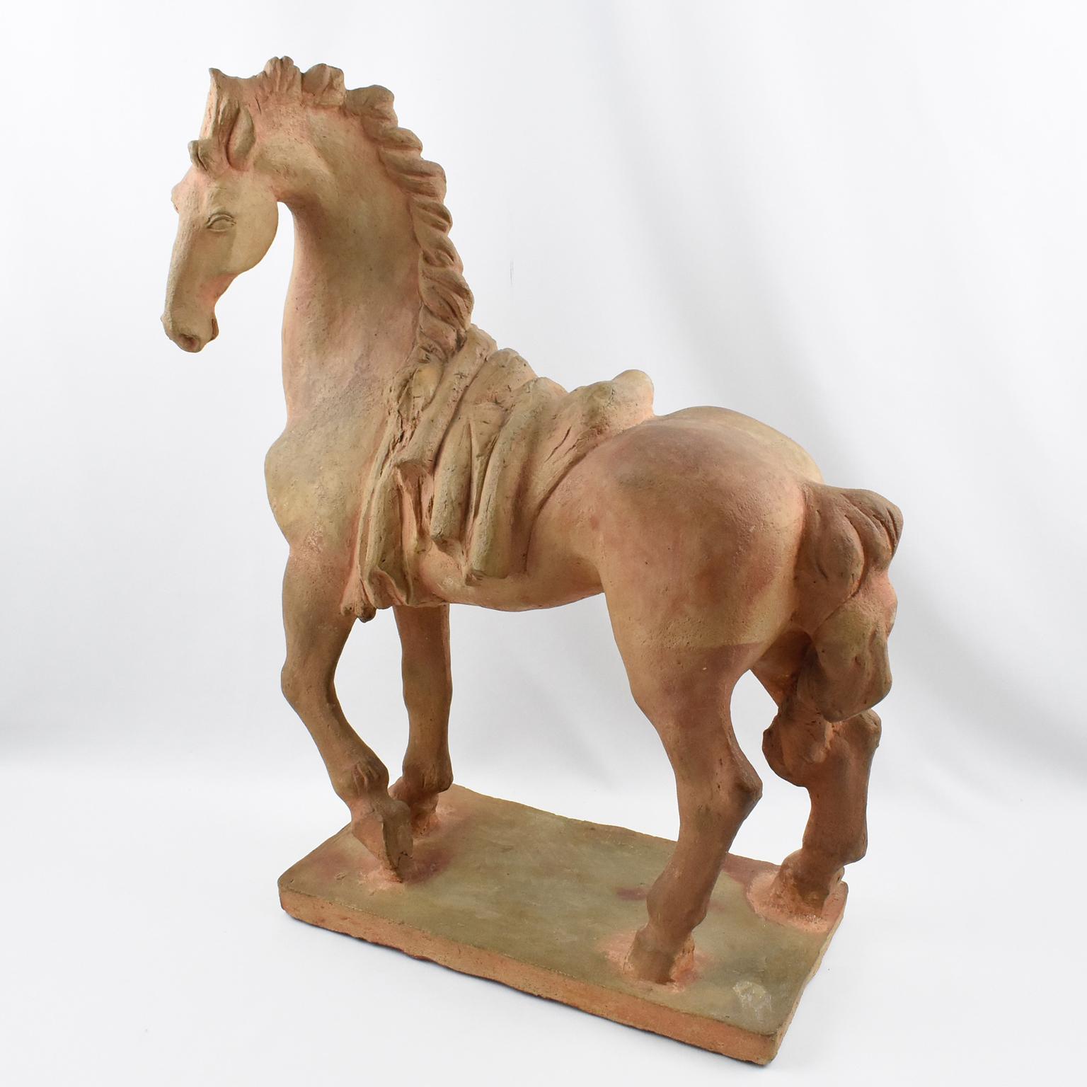 1940s Terracotta Horse Sculpture by French J. de Monpesat 6