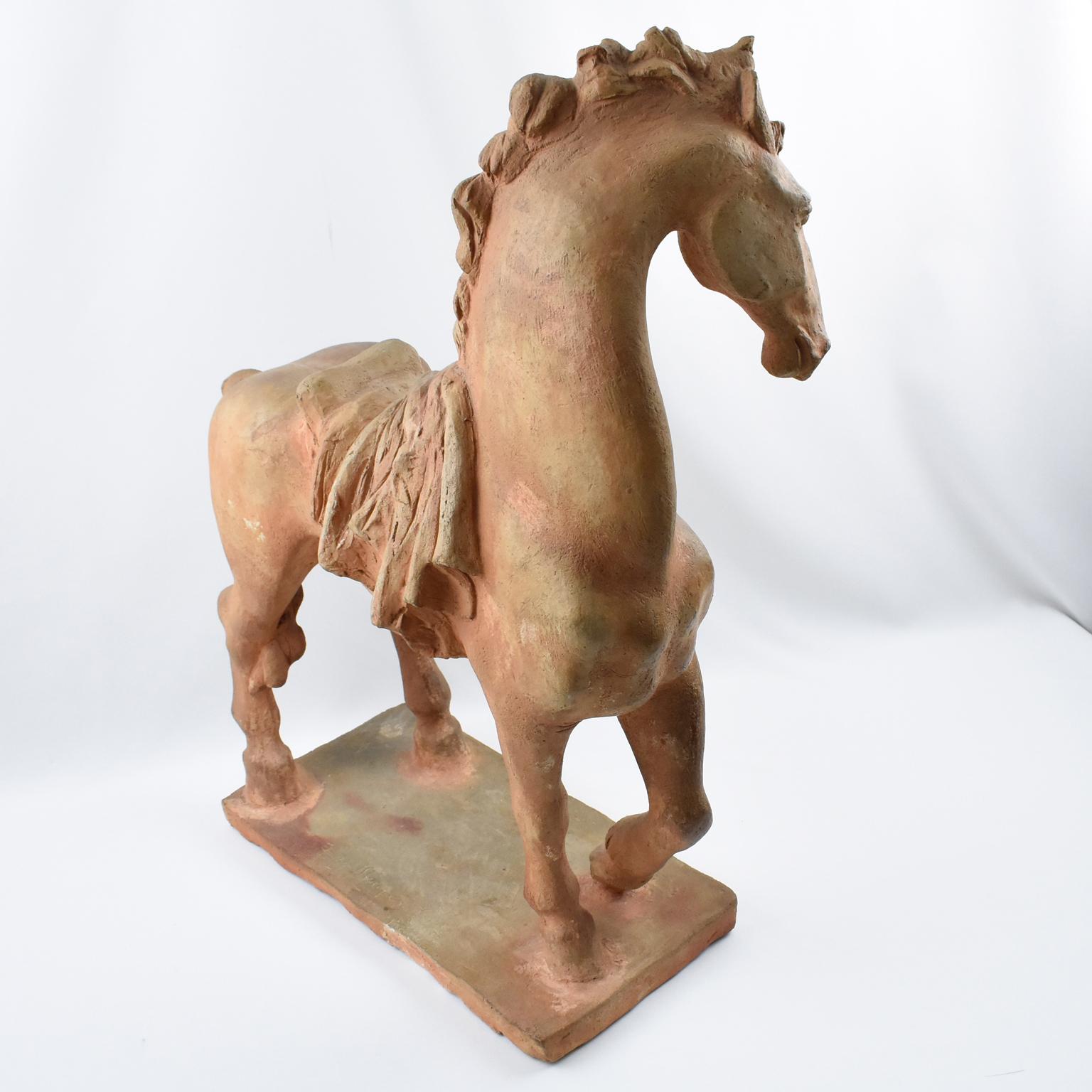 1940s Terracotta Horse Sculpture by French J. de Monpesat 8