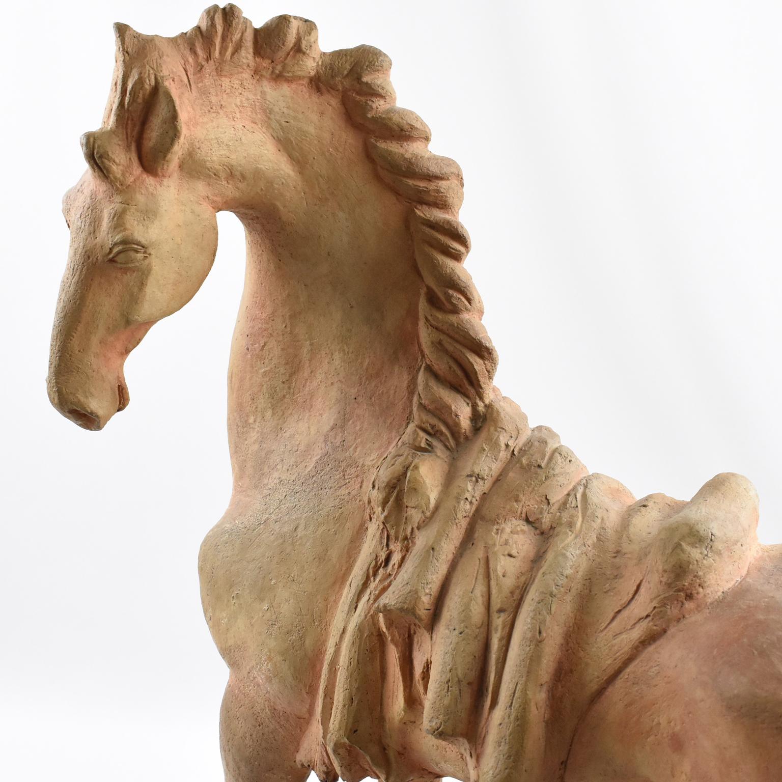 1940s Terracotta Horse Sculpture by French J. de Monpesat 9