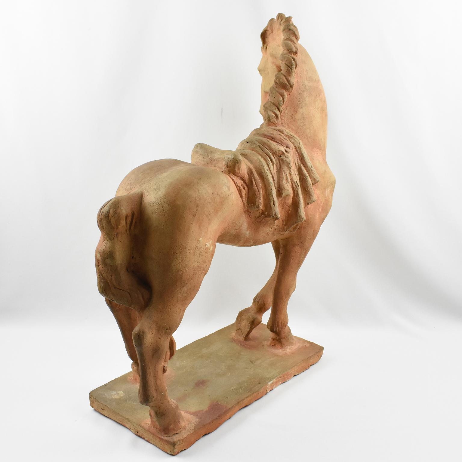 Art Deco 1940s Terracotta Horse Sculpture by French J. de Monpesat