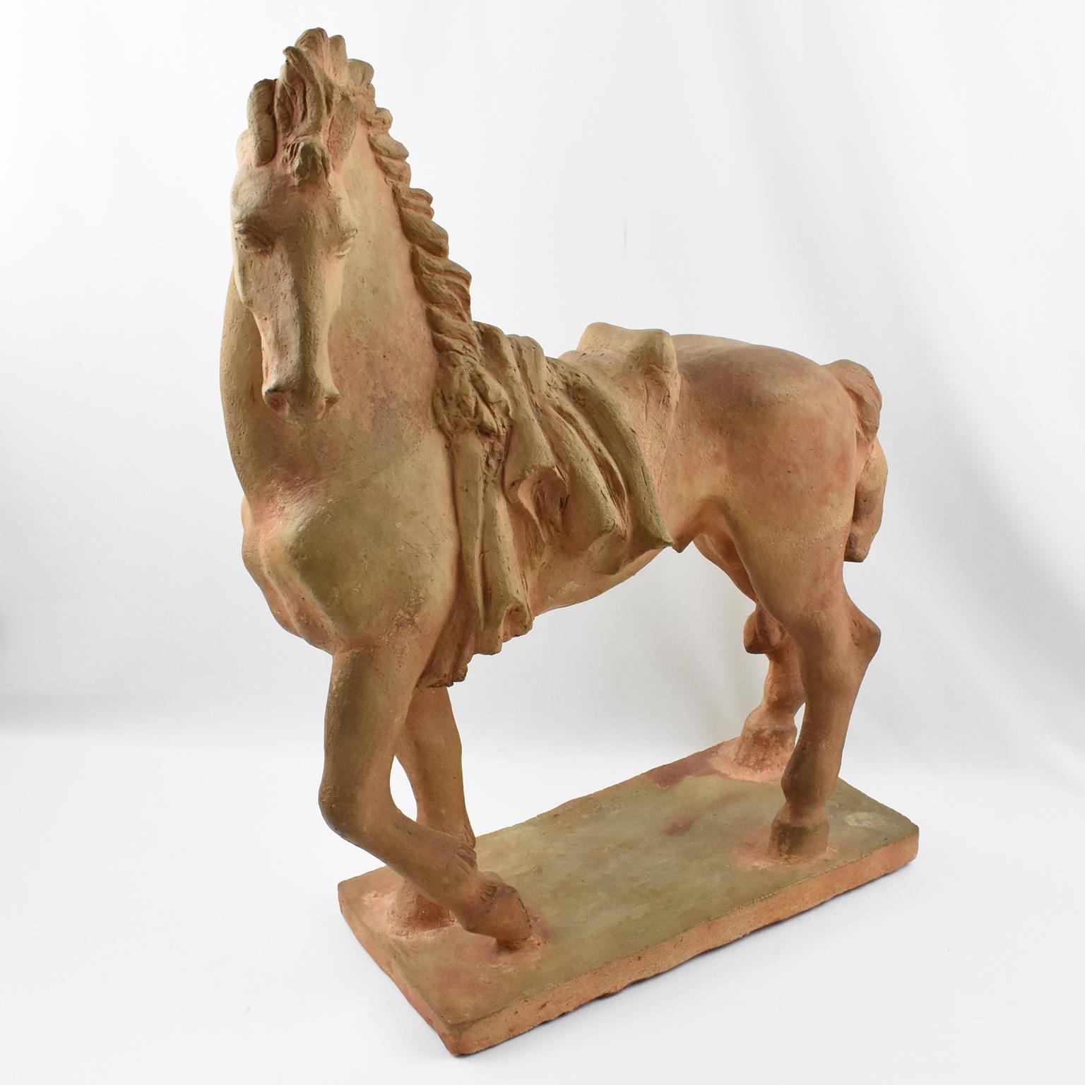 1940s Terracotta Horse Sculpture by French J. de Monpesat In Good Condition In Atlanta, GA