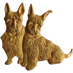 1940s Textured Brass Scottie Dog Figural Brooch