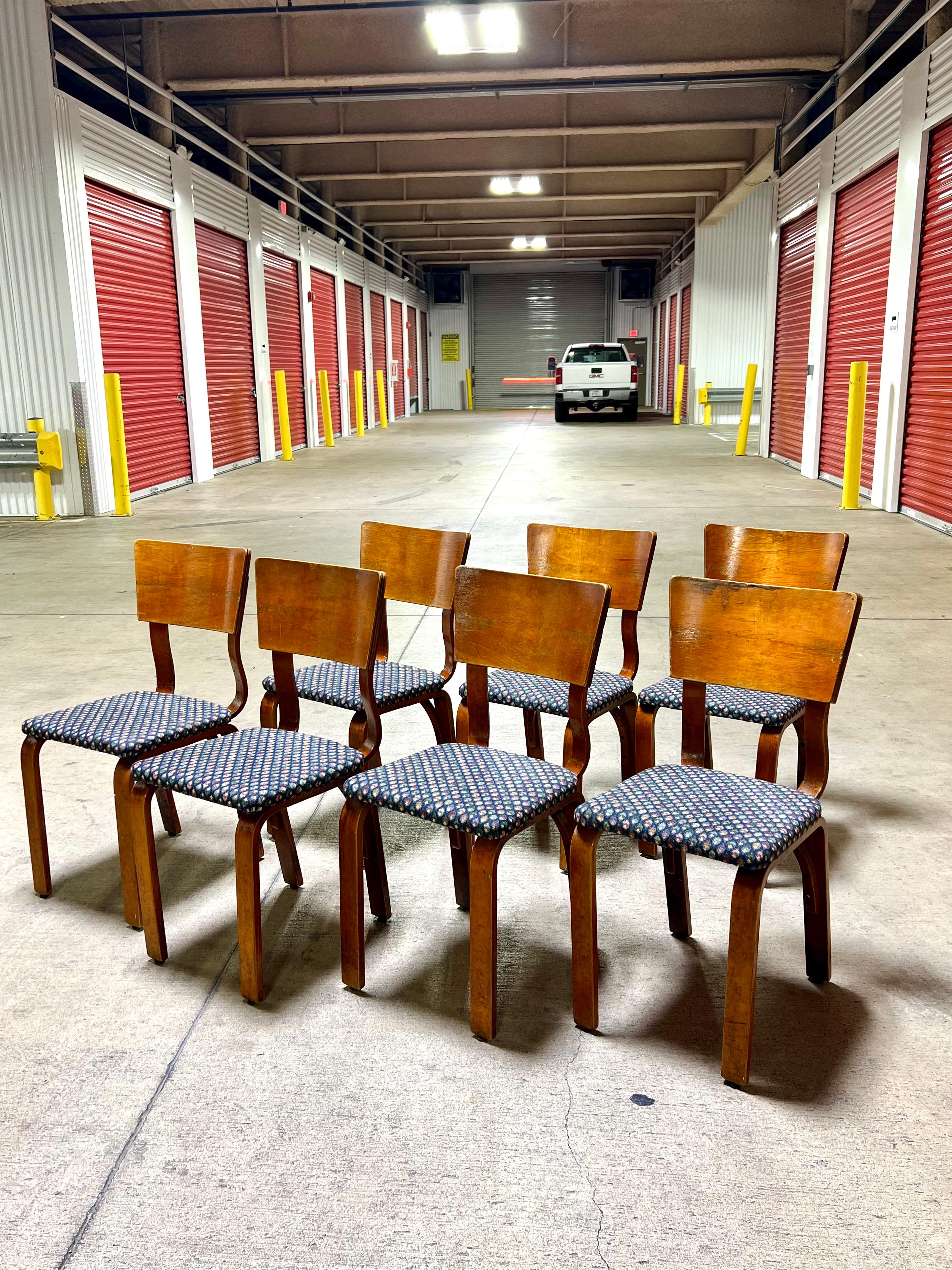 Bentwood 1940s Thonet 1216-S17-B1 Bent Plywood Dining Chairs Set of 7 For Sale