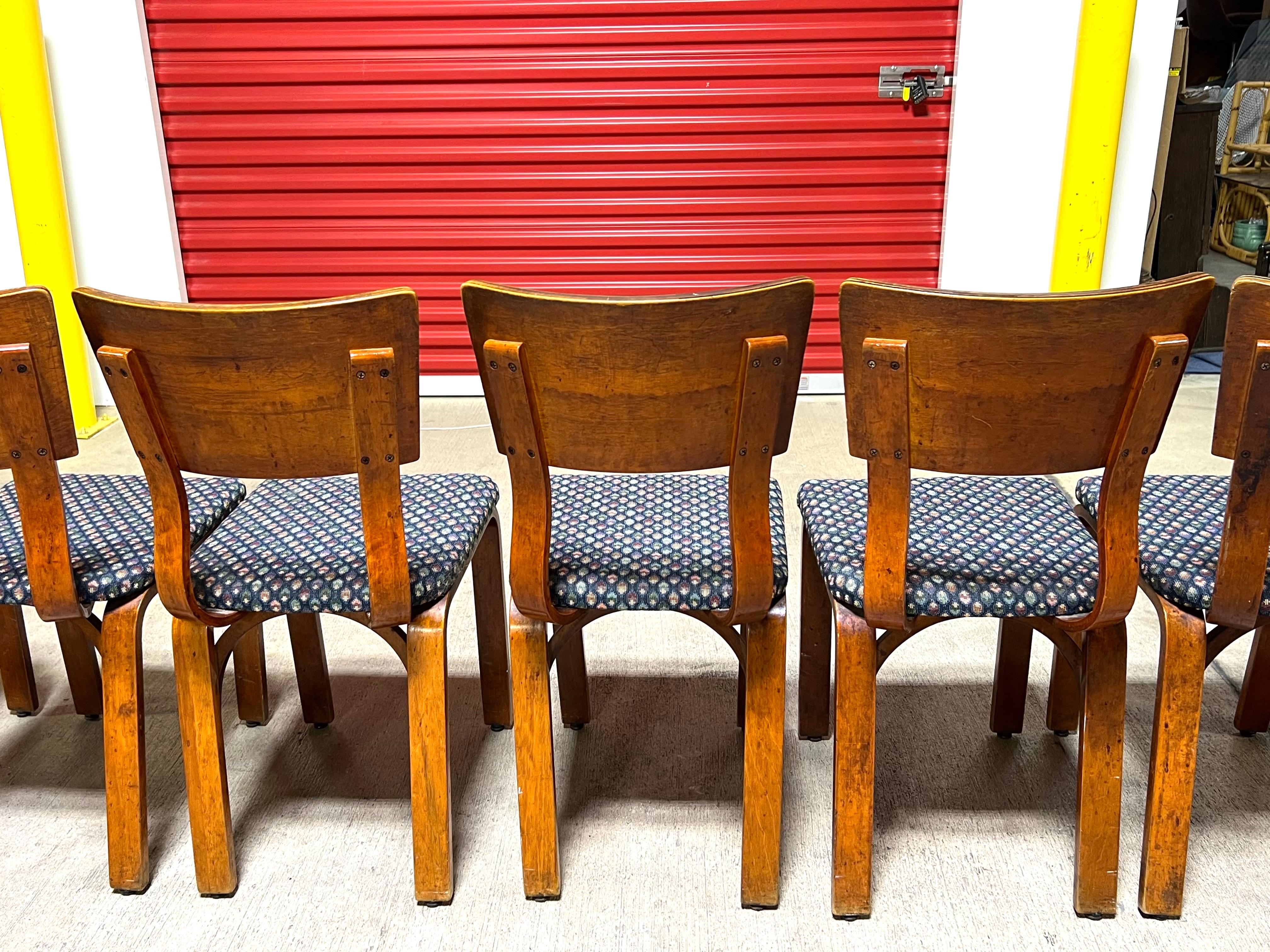 1940s Thonet 1216-S17-B1 Bent Plywood Dining Chairs Set of 7 For Sale 2