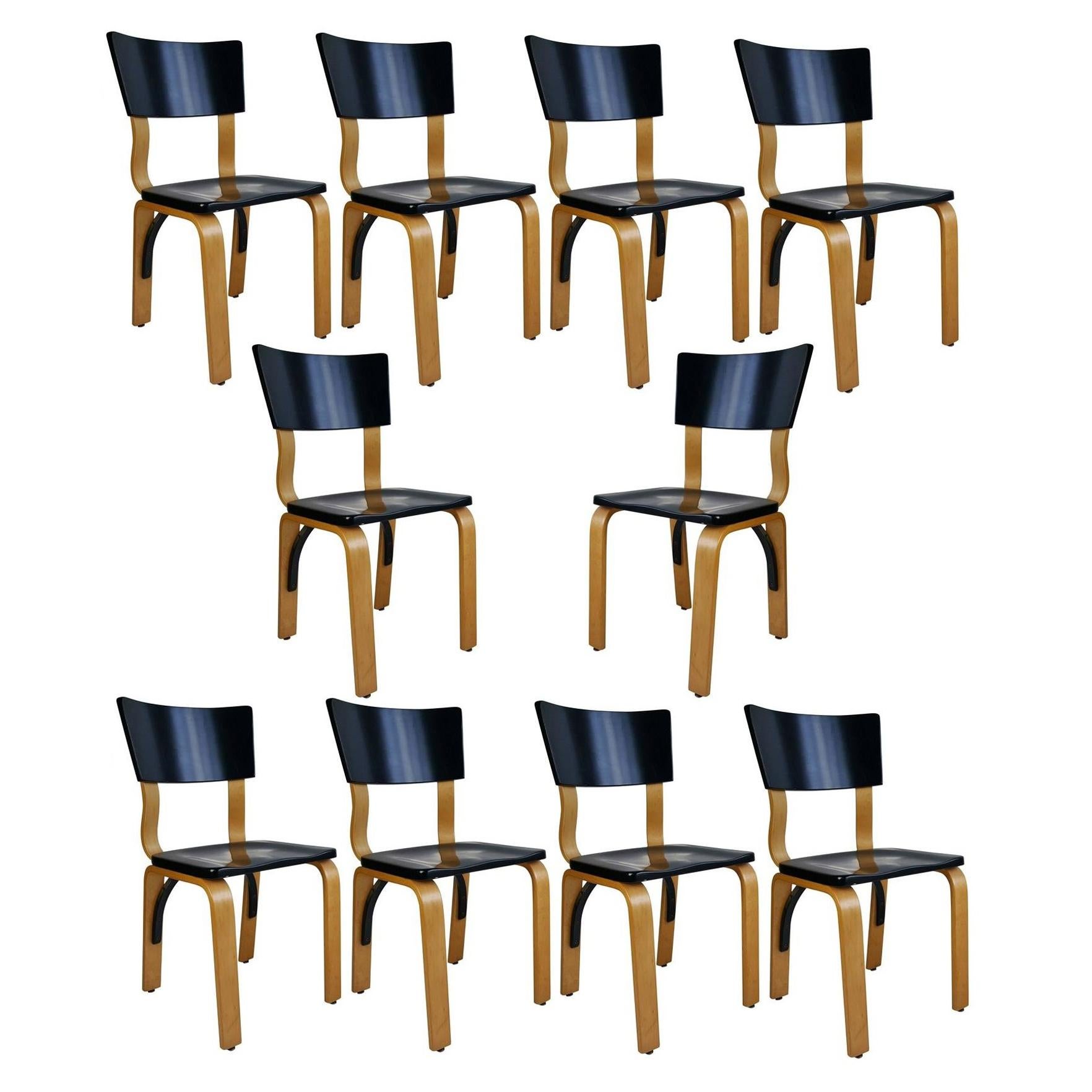 1940s Thonet Bentwood Lacquered Dining Chairs, Set of Ten