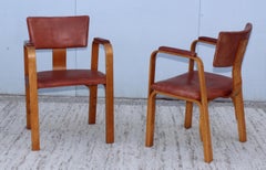 1940s Thonet Bentwood with Distressed Leather Armchairs