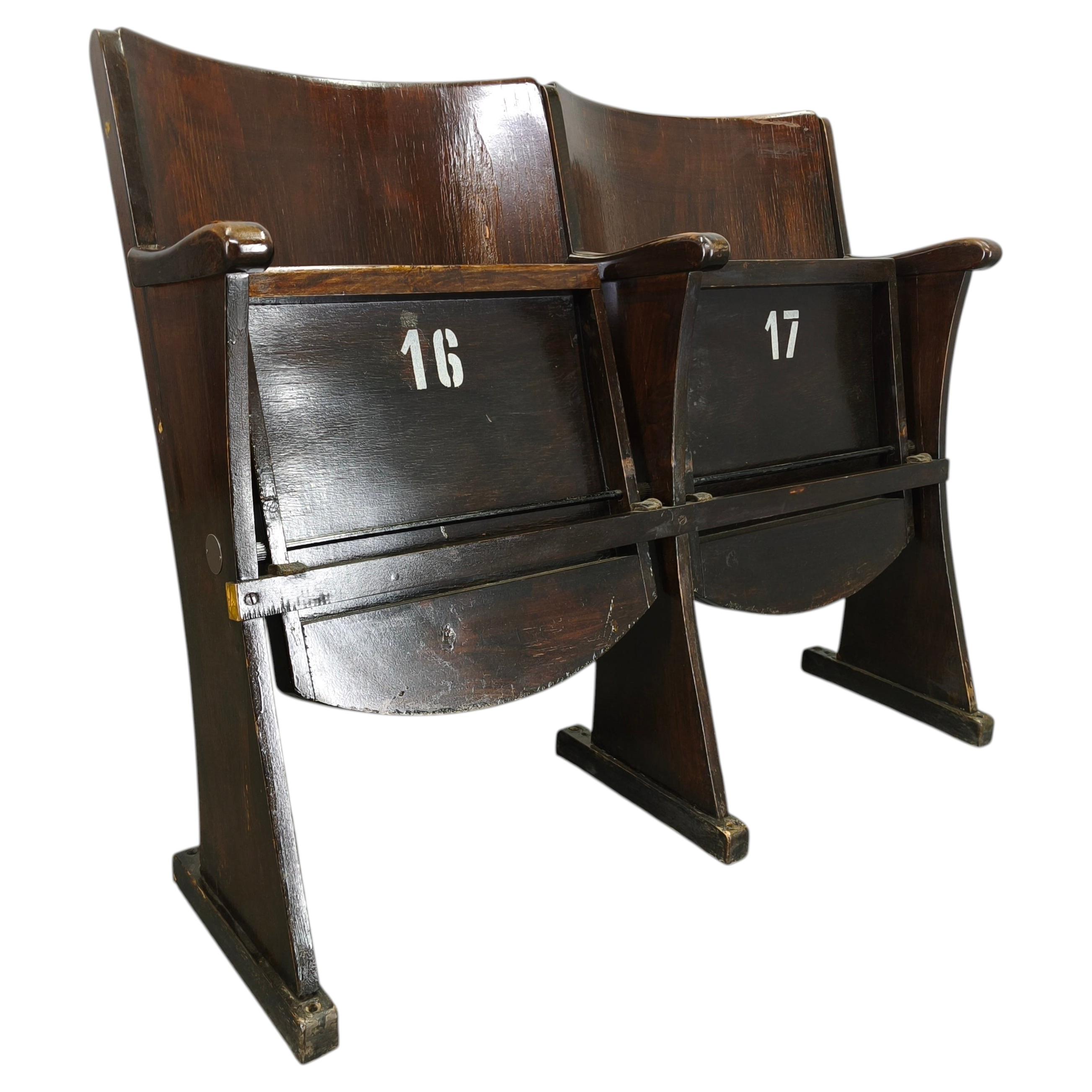 1940er Thonet Kino Doppelsitz, Buche Wood Theaterbank