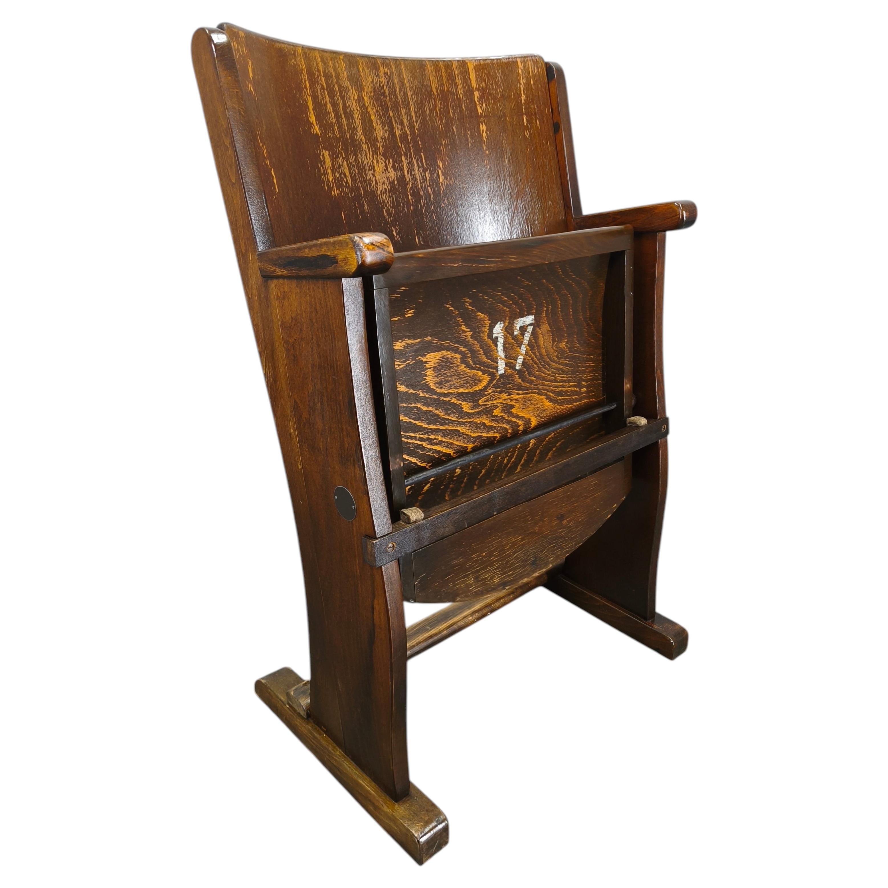 1940s Thonet Style Cinema Chair, Beech Wood Folding Seat