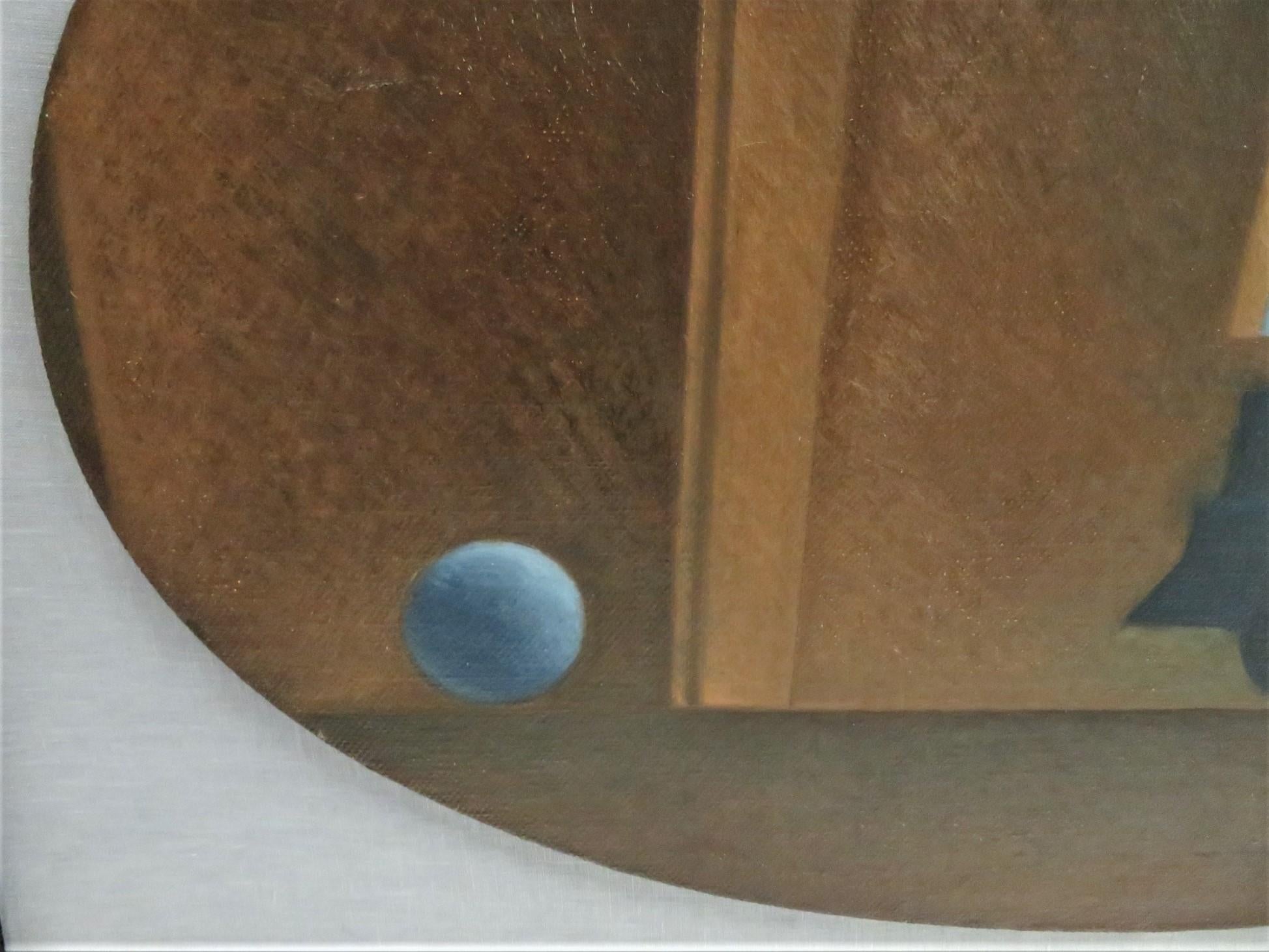 1940er Jahre Drei Öl auf ovaler Leinwand WPA Gemälde von Zügen w. Bänder Surrealist im Zustand „Gut“ im Angebot in Miami, FL