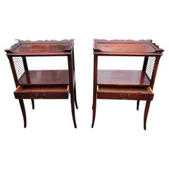 1940s Tiered Mahogany  One Drawer Galleried Tray Top Side Tables, a Pair