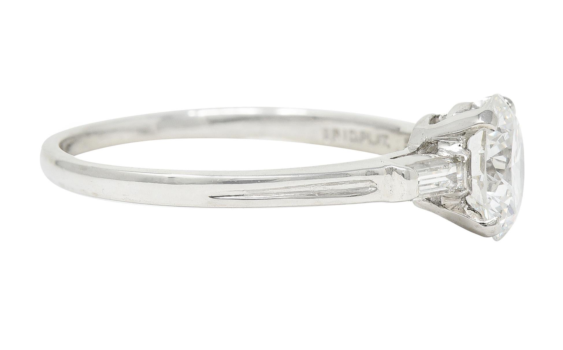 Retro Tiffany & Co. 1.35 Carats Diamond Platinum Engagement Ring GIA