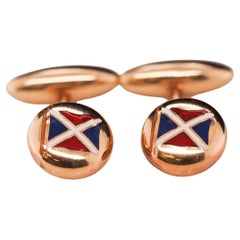 Vintage 1940s Tiffany & Co 14K Yellow Gold Cufflinks with Enamel Flag