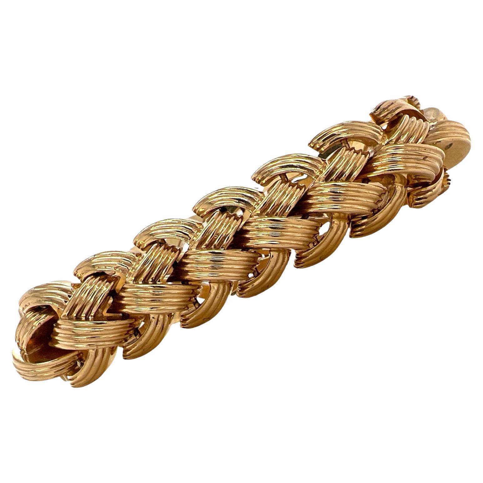 Tiffany and Co. Russian Weave Wide Yellow Gold Bracelet at 1stDibs