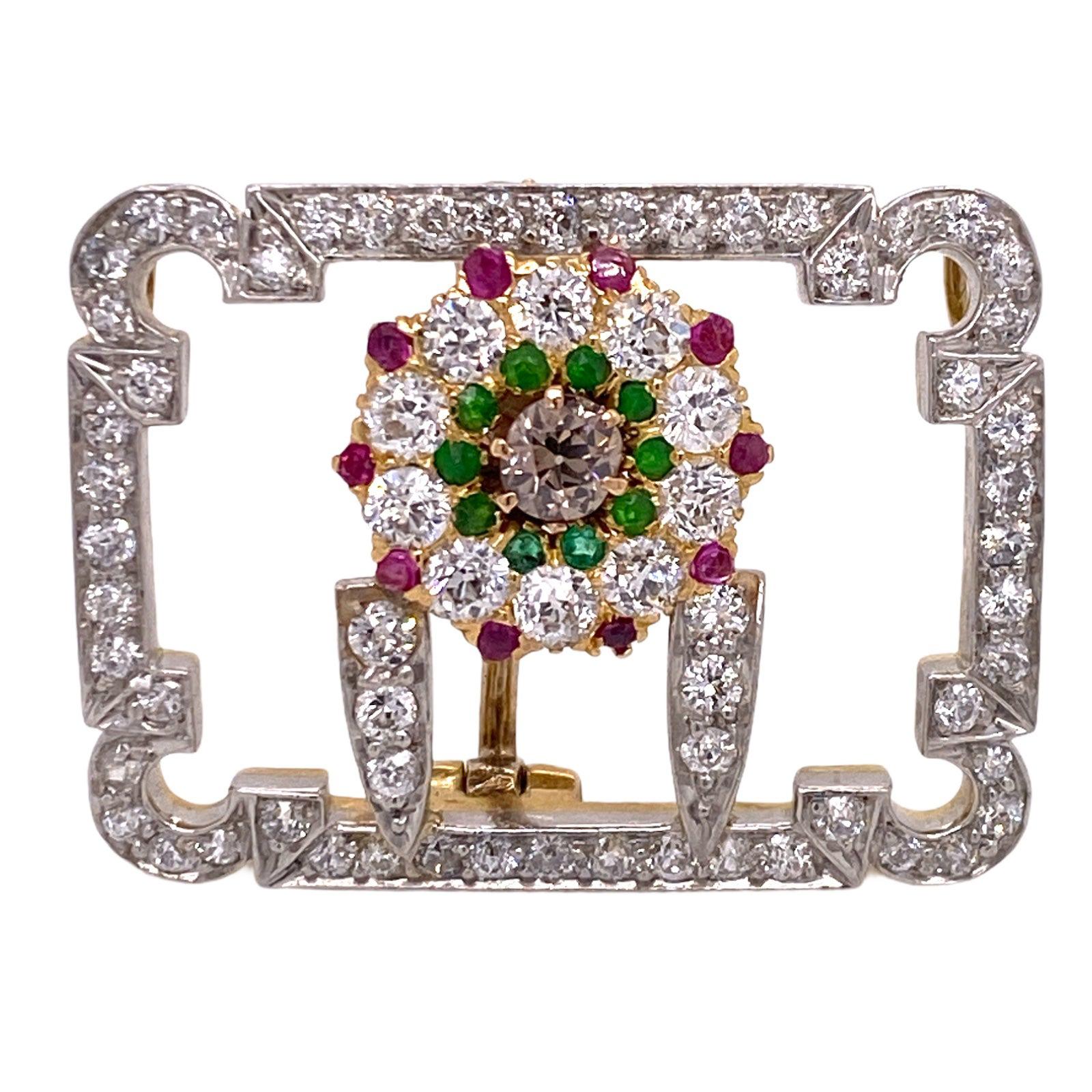 1940's Tiffany & Co. Diamond Dermantoid Garnet Ruby Vintage Pendant Pin Brooch