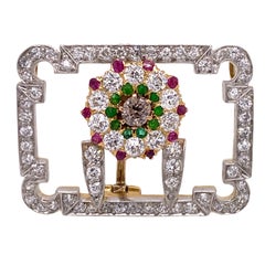 tiffany & Co.:: 1940 Diamant Dermantoïde Grenat Rubis Broche Pendentif Vintage Broche