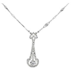 1940er Tiffany & Co. Old European Cut Diamant Platin-Anhänger Diamant-Halskette