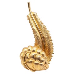 Tiffany & Co Preformed Parts 14K Yellow Gold Feather Fur Clip Brooch c. 1940s