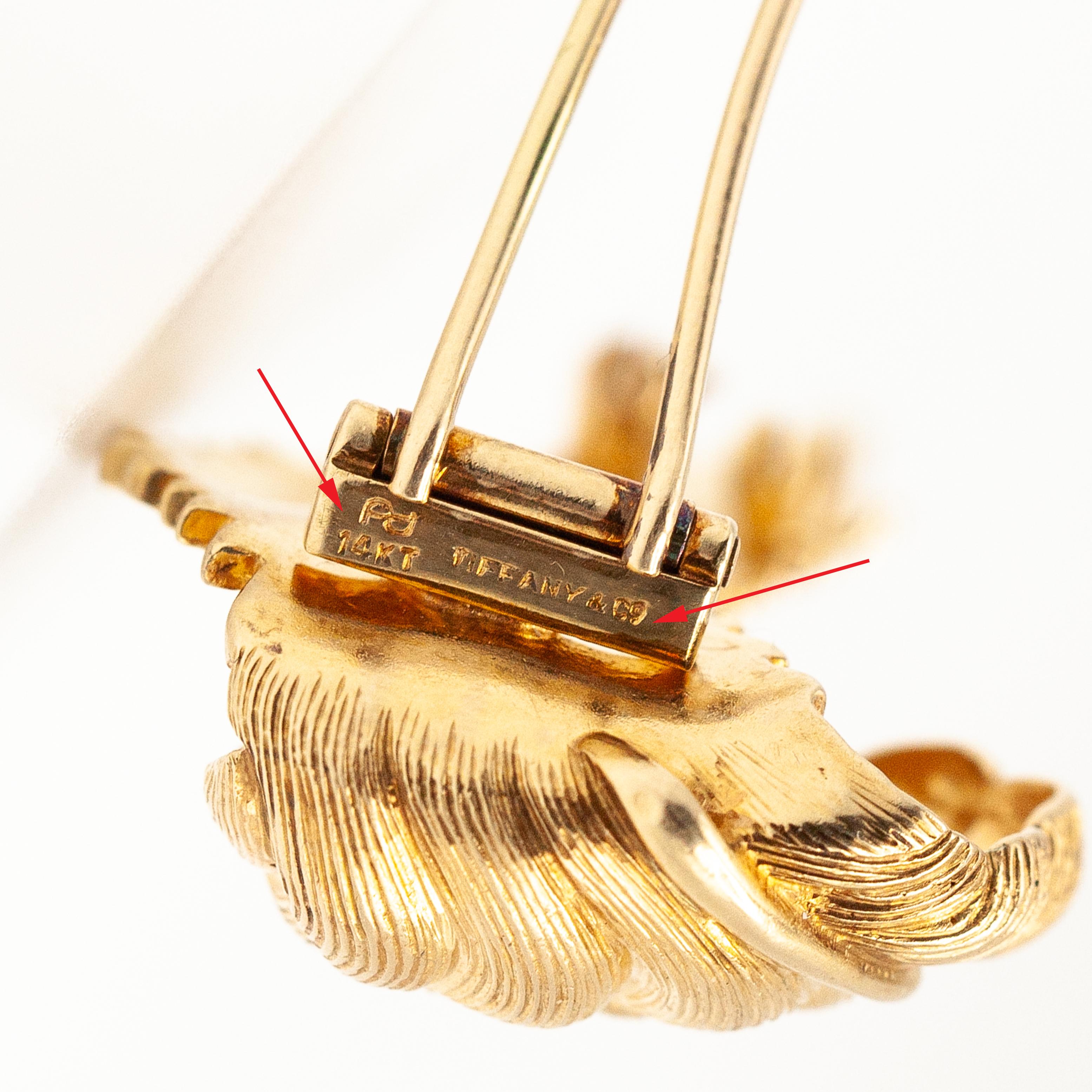 Tiffany & Co Preformed Parts 14K Yellow Gold Feather Fur Clip Brooch c. 1940s For Sale 1
