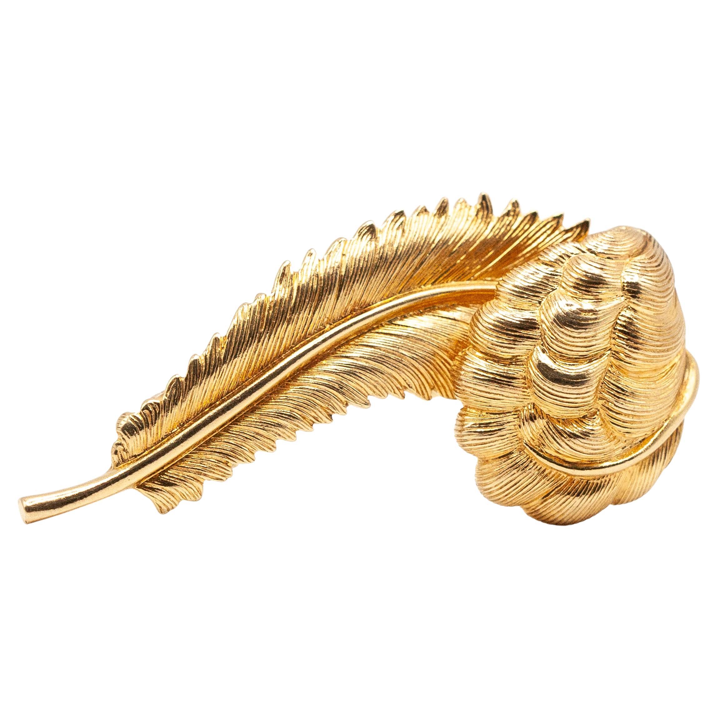 Tiffany & Co Preformed Parts 14K Yellow Gold Feather Fur Clip Brooch c. 1940s