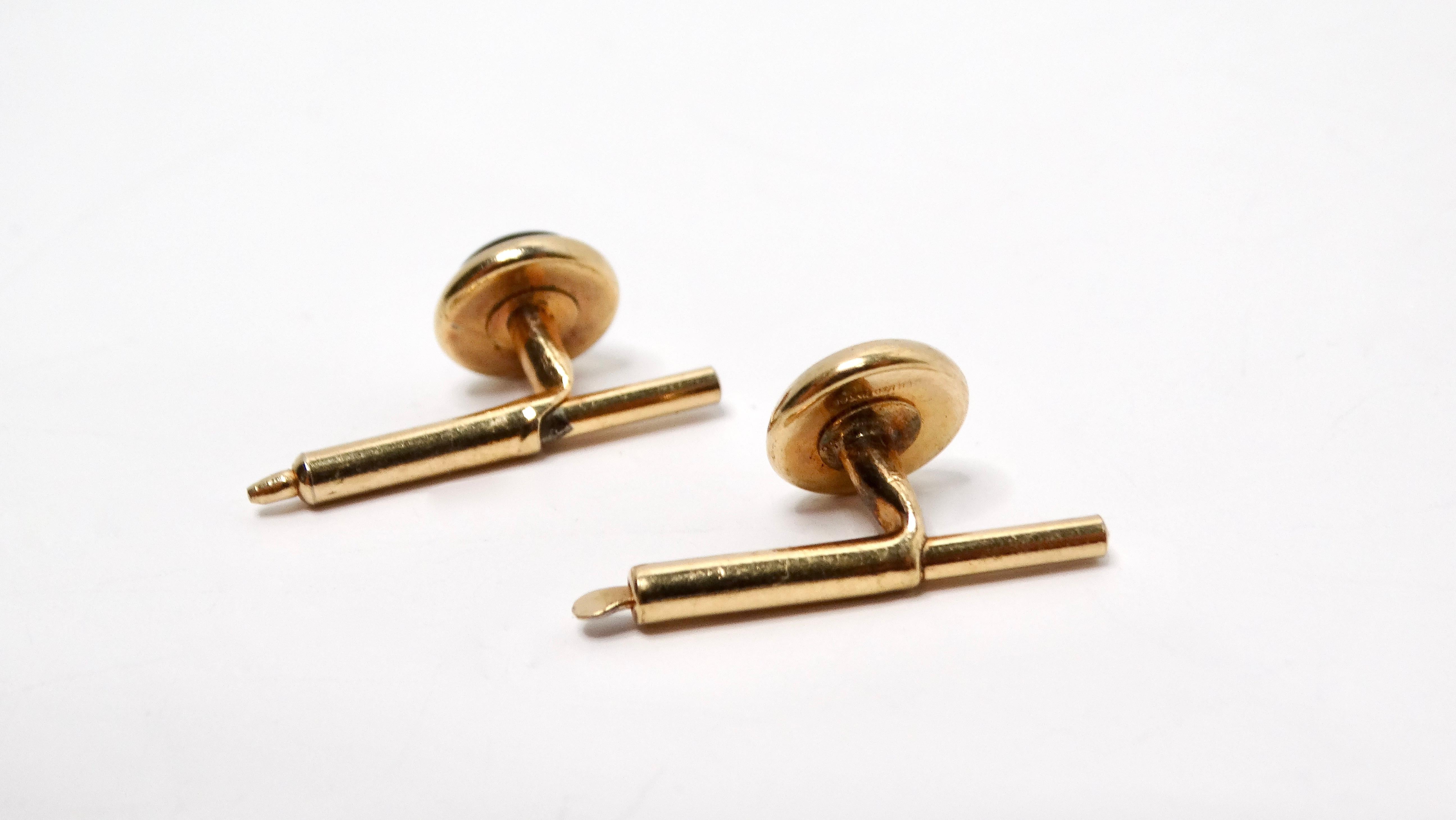 1940s Tiffany Inspired Onyx 14k Gold Plated Cufflinks In Good Condition For Sale In Scottsdale, AZ