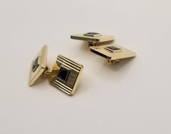 Gemelli in oro con zaffiro taglio quadrato Tiffany degli anni '40