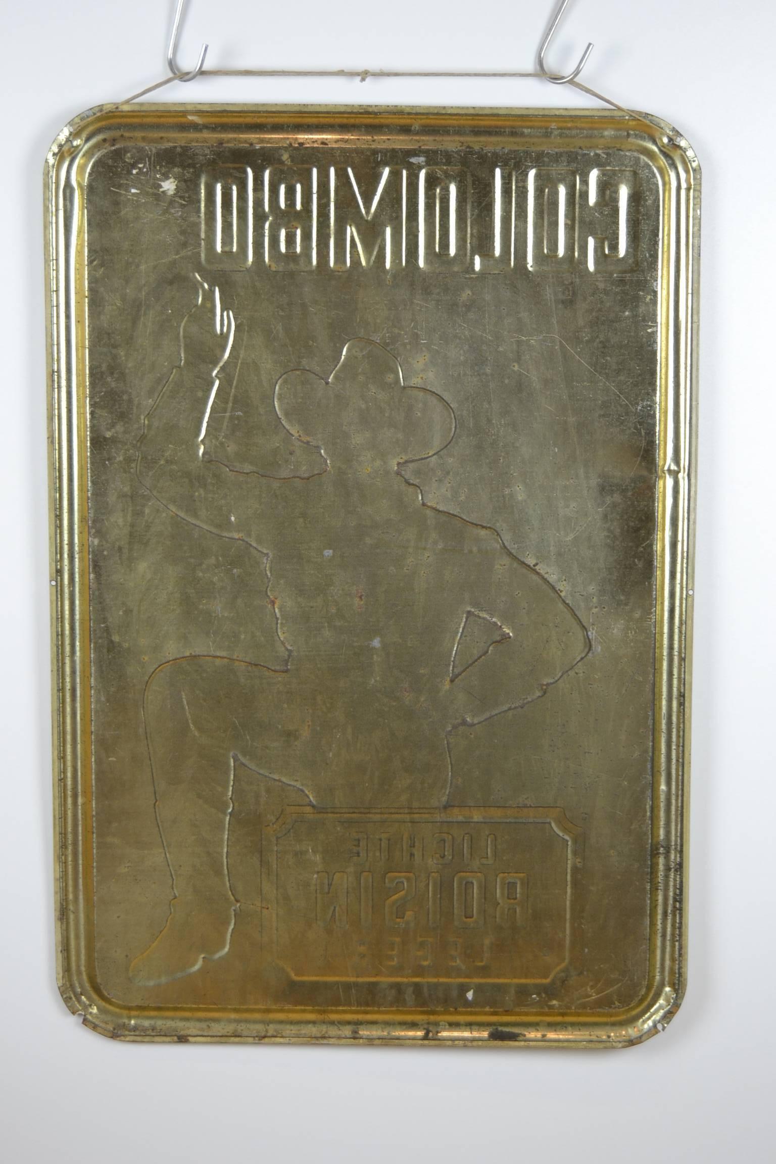 1940s Tin Advertising Sign for Colombo Cigarettes with a Smoking Cowboy 3