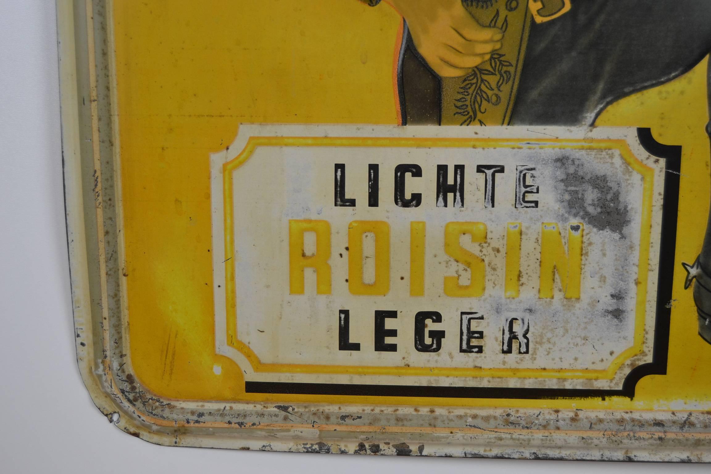 Pressed 1940s Tin Advertising Sign for Colombo Cigarettes with a Smoking Cowboy