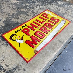 1940s Tin Sign Philip Morris Cigarettes Smoking Mid-Century Garage Decor Tobacco