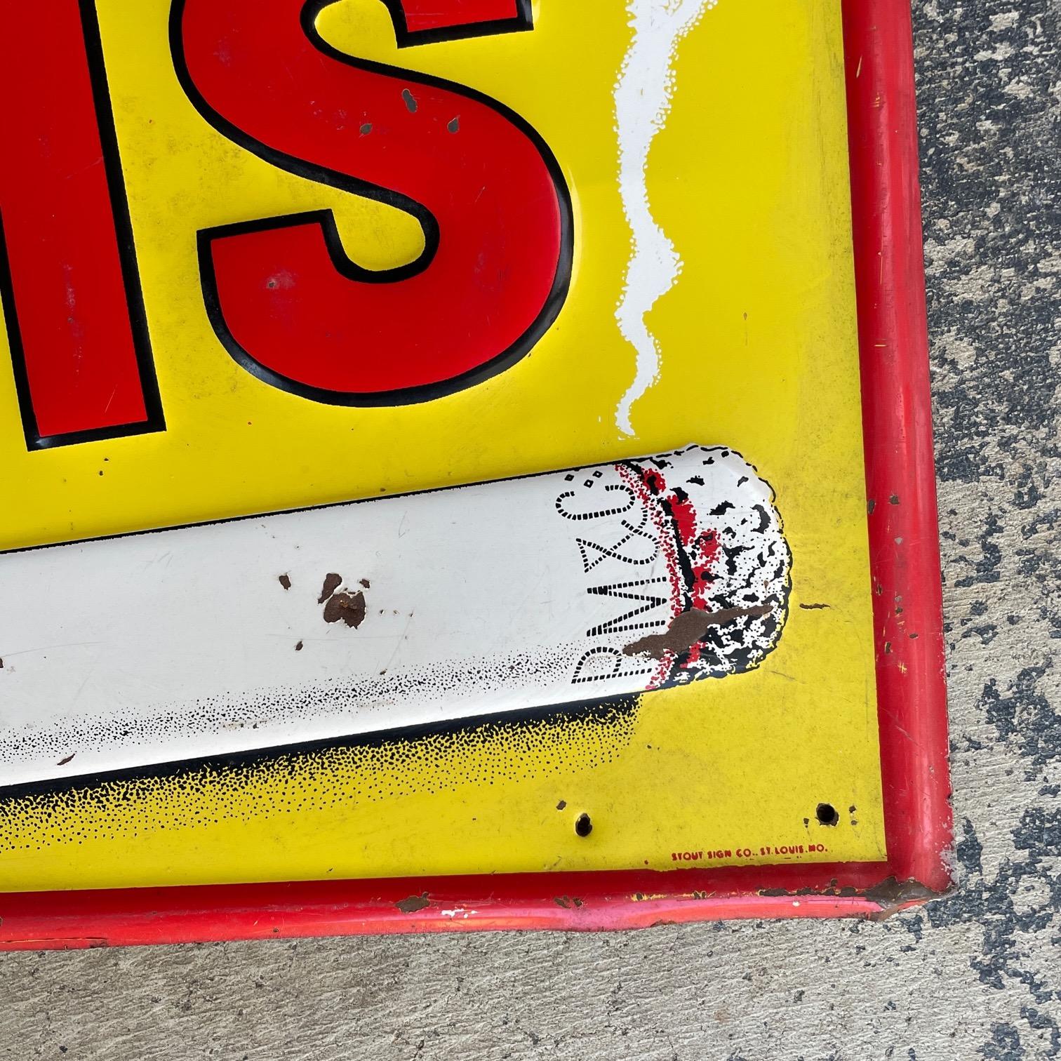 American 1940s Tin Sign Philip Morris Cigarettes Smoking Mid-Century Garage Decor Tobacco For Sale