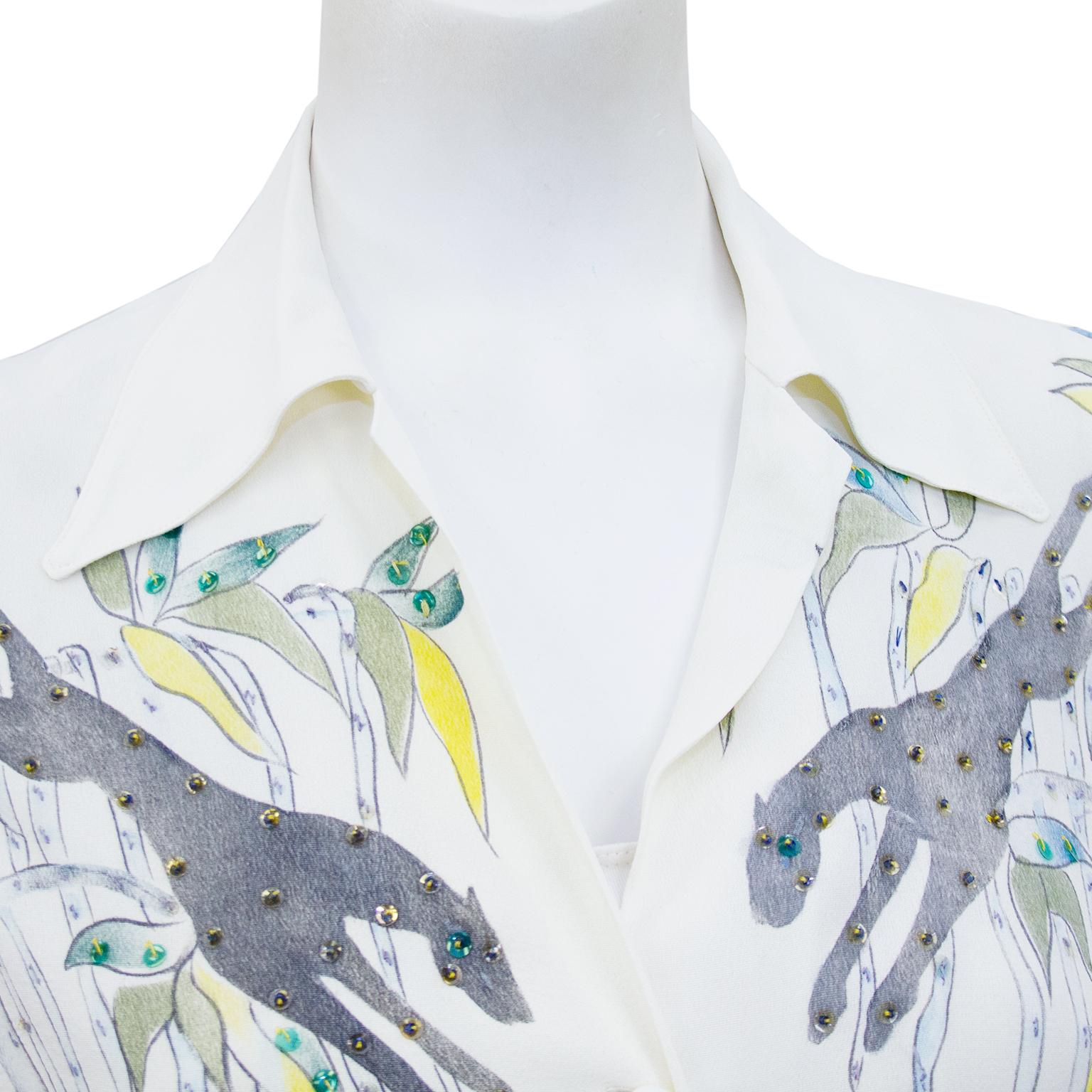 1940's Tina Leser Hand Painted & Jeweled Button Front Shirt 1