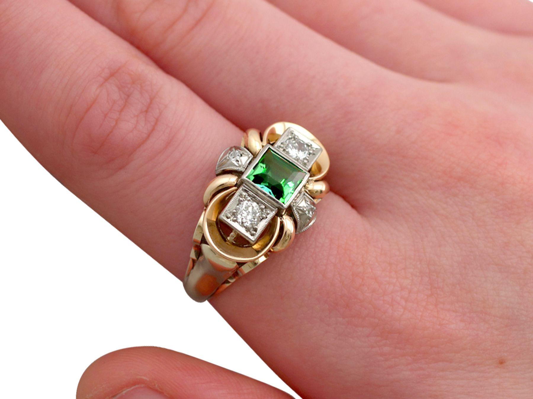 1940s Tourmaline and Diamond Yellow Gold Cocktail Ring For Sale 1