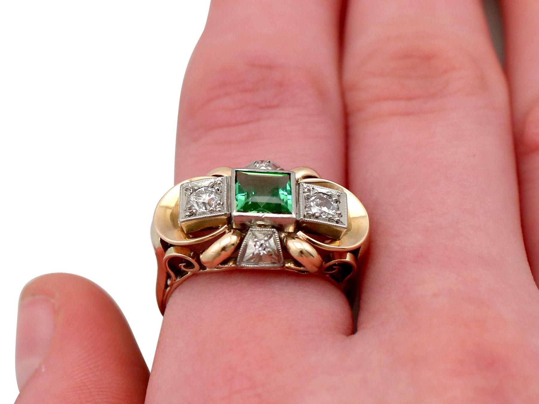 1940s Tourmaline and Diamond Yellow Gold Cocktail Ring For Sale 2