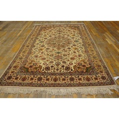 1940s TraditionaI Ivory Medallion Antique Tabriz Northwestern Knotted Silk Rug