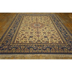 1940s Traditional Beige Floral Shah Abbas Antique Isfahan Wool Silk Carpet Rug