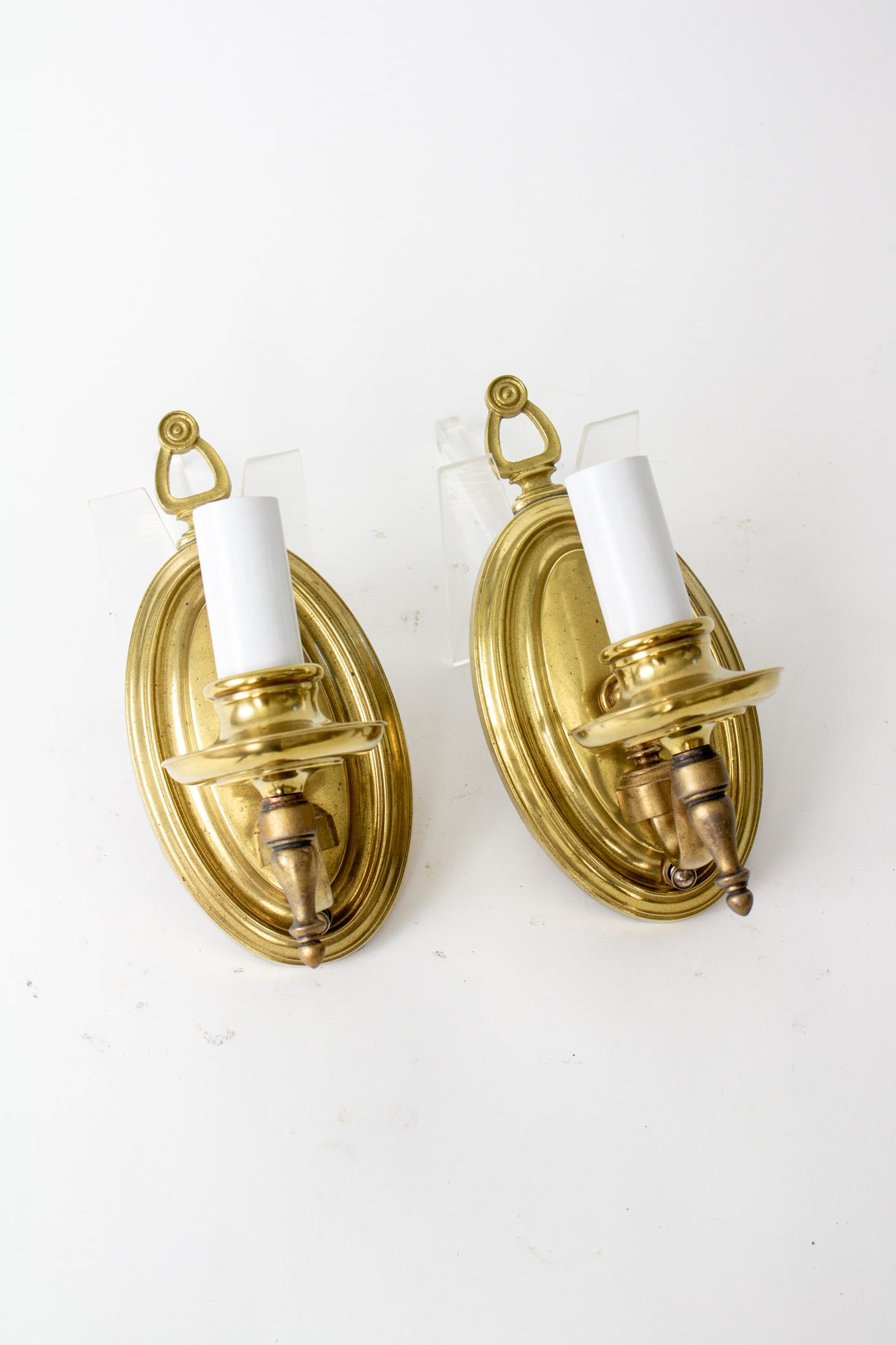 American Classical 1940’s Traditional Brass Sconces - a Pair For Sale