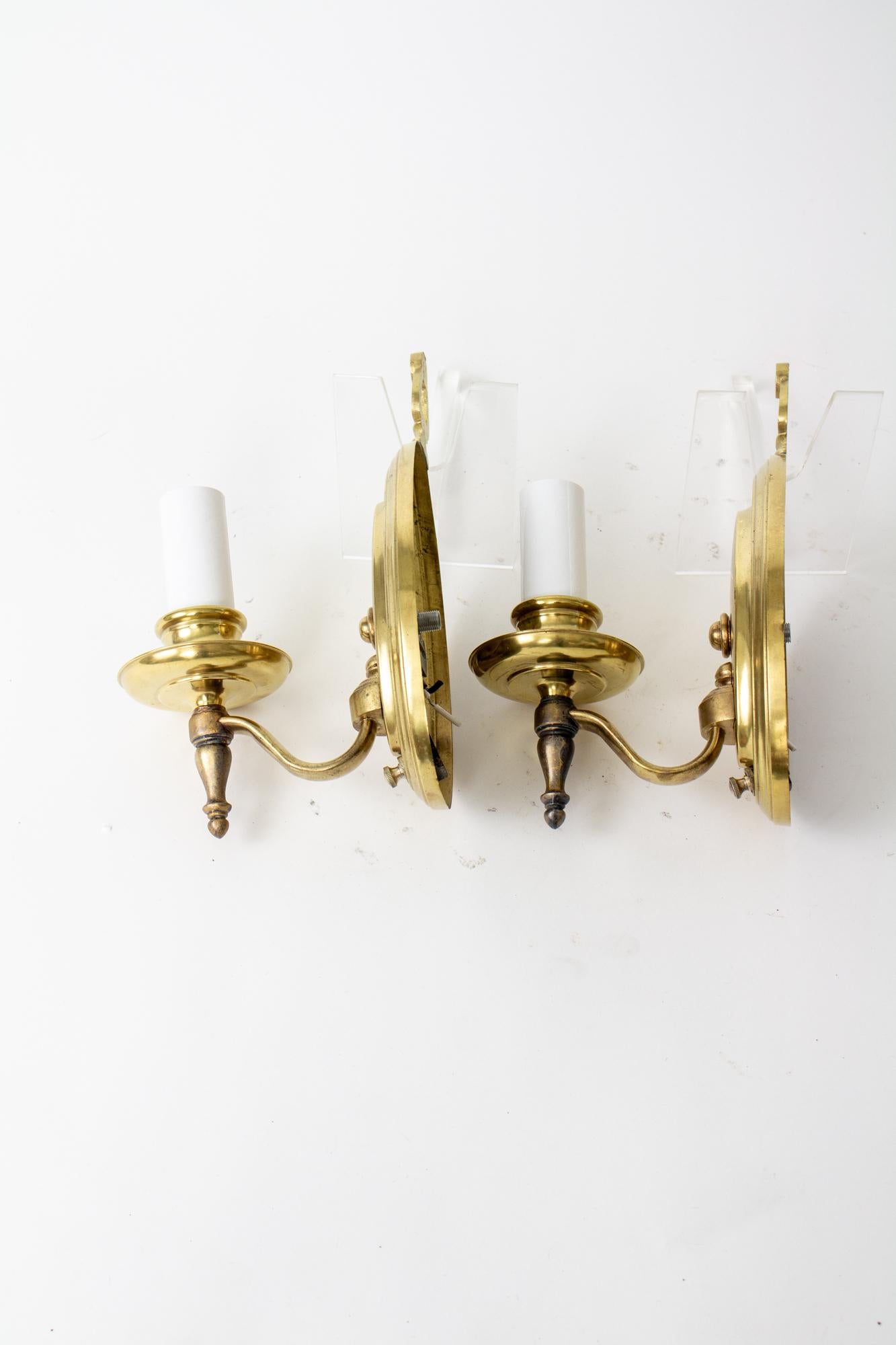 Mid-20th Century 1940’s Traditional Brass Sconces - a Pair For Sale